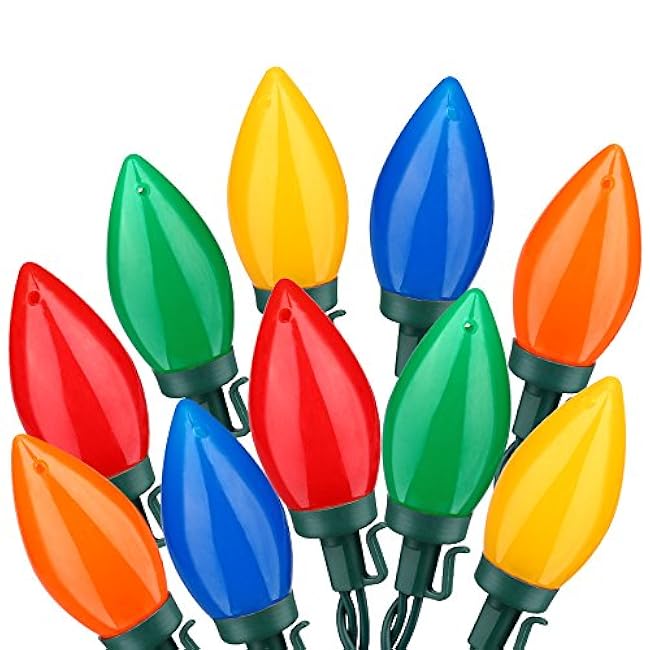 Multi Color C9 Big Bulbs Classic Christmas Lights 50 LED 32ft Indoor Outdoor Home Yard Xmas Tree Decorations (Multi Color - 50LED)