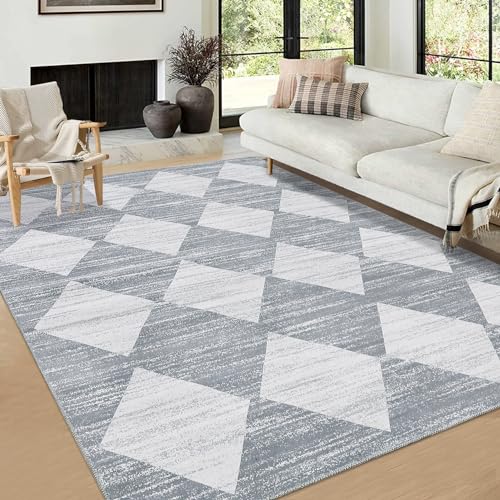 Tapete geométrico lavable de 5x7 pies color gris