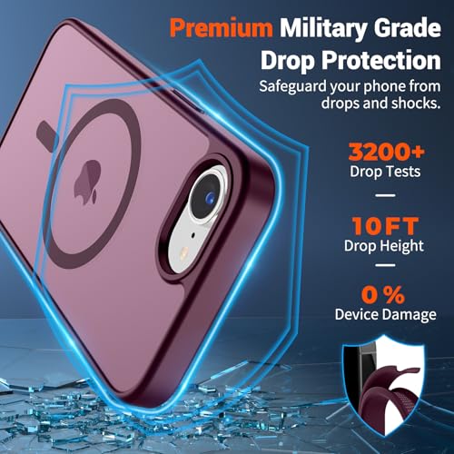 Image of SUPFINE Magnetic for iPhone 17e Case /iPhone 16e Case (Compatible with MagSafe)(Military Grade Drop Protection) Slim Translucent Matte Shockproof with Anti-Fingerprint Phone Case,Wine Red