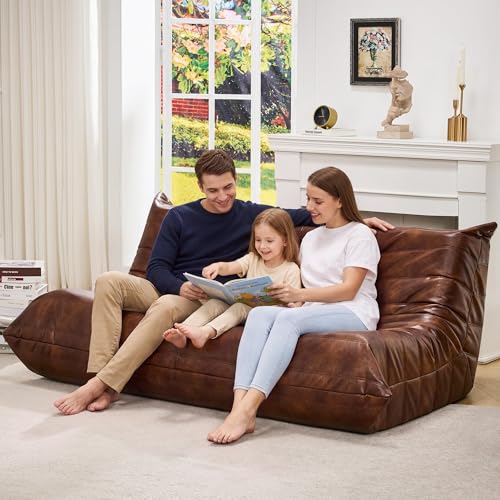 Image of Hobestluk Bean Bag Leather Couch Togo Chair Memory Foam Living Room Adult