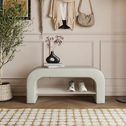 Banco Zapatero tapizado Moderno - Otomana de Almacenamiento para Entrada, Sala de Estar y Dormitorio, Organizador de Zapatos Que Ahorra Espacio, Elegante Taburete de pie de Cama, Gris Claro