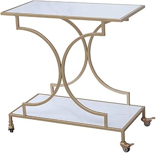 2 Layer Metal Service Trolley Cake Wine Cart Restaurant Hotel Food Delivery Cart Tea Cart Multifunction Storage Trolley (Gold, 76 75 38CM)