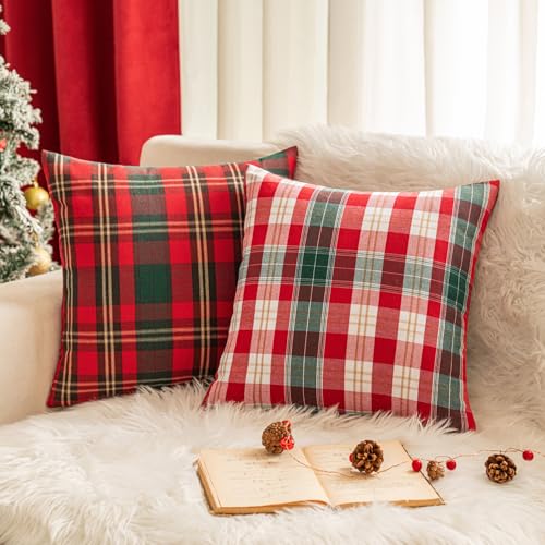 Cosibono NS005 Plaid Christmas Throw Pillow Covers 18X18 Inch Red And Green Decorative Pillow Covers Set Of 2 Accent Pillow Cases thumb #7