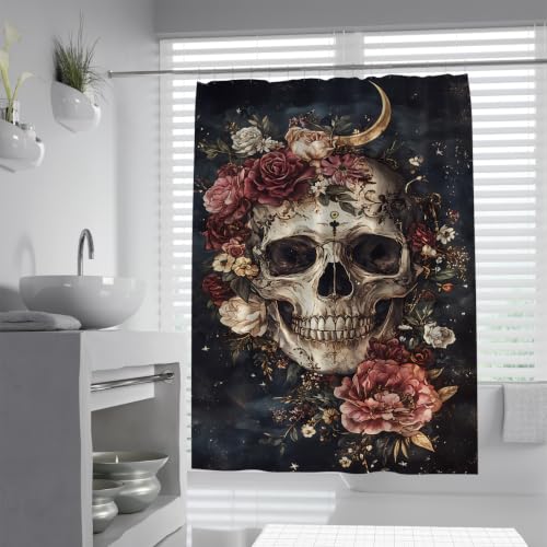 Rideau de douche Halloween crâne noir et rose polyester 200x220cm - 2
