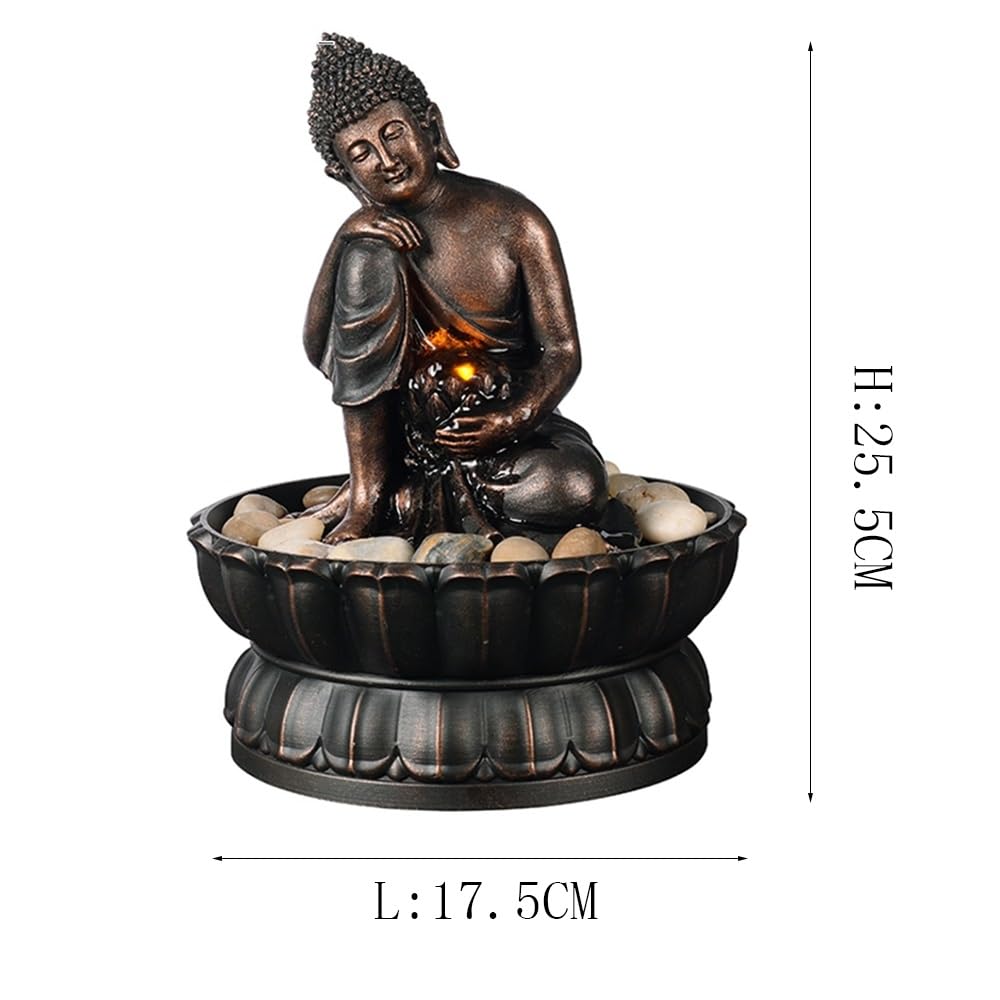 Fuente de Interior Fuente de Escritorio de Buda, Fuente pequeña, Adornos de Resina, decoración Sencilla for el hogar, meditación de Serenidad Zen Fuente Agua Decorativa