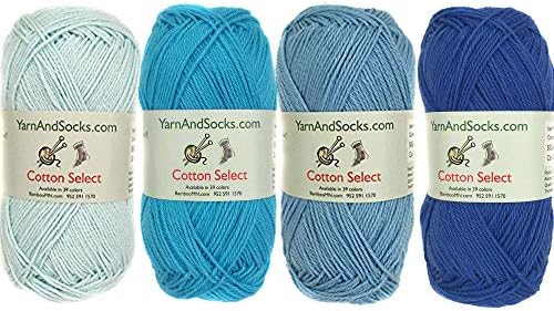 JubileeYarn Cotton Select Yarn - Sport Weight - 50g/Skein - Shades of Blue - 4 Skeins
