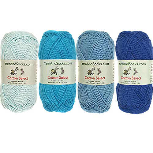 Jubileeyarn Cotton Select Yarn - Sport Weight - 50G/Skein - Shades Of Blue - 4 Skeins #TOP2