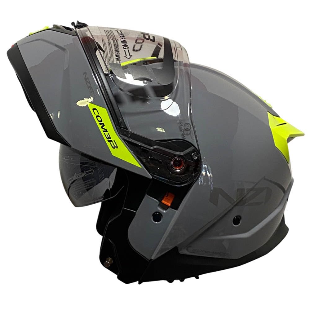 NZI Combi 3 Duo Nouveau Gris Amarillo - Casco de Moto Modular Abatible con Visor Solar - Unisex Hombre y Mujer - Homologado P/J ECE 22.06