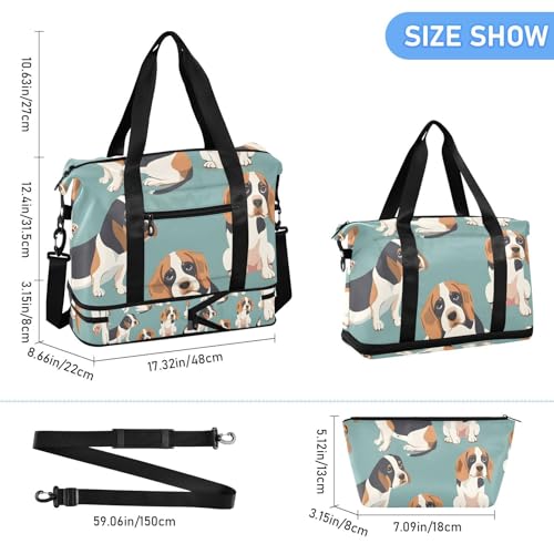 ALAZA Sports Duffel Bags with Toiletry Bag Set,Seamless Beagle Dog Travel Duffel Bags Multi Pockets Weekend Bag3