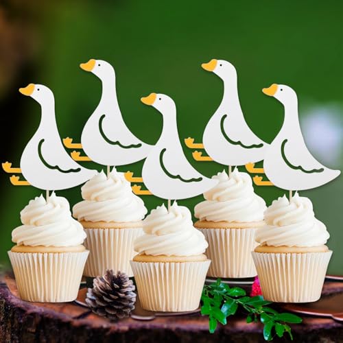 24 PCS Goose Cupcake Toppers, One Silly Goose Birthday Party Decorations Silly Goose Cake Toppers Cake Decorations