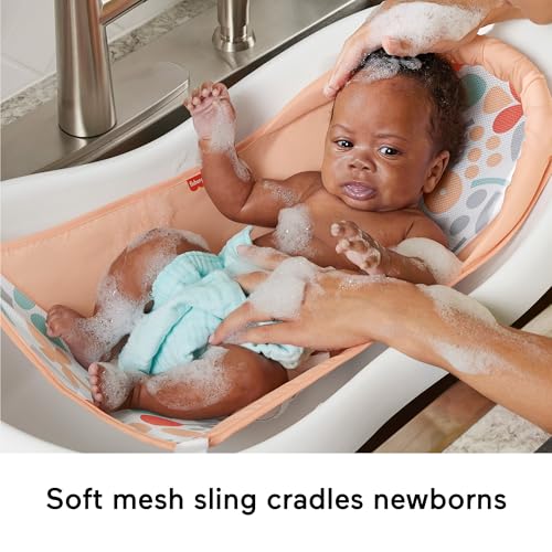 Image of Fisher-Price Baby to Toddler Bath 4-in-1 Sling 'N Seat Tub with Removable Infant Support and 2 Toys, Summer Blossoms
