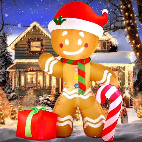 Joiedomi 8 FT Christmas Inflatable Gingerbread Man with Candy Cane, Blow Up Inflatable Yard Decoration with Build-in LEDs Inflatable for Christmas, Party Indoor, Outdoor, Yard, Garden, Lawn Décor