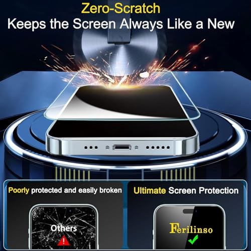 Image of Ferilinso Screen Protector for iPhone 15, Tempered Glass, Case Friendly | 3 Pack, 9H+ Hardness, Military-Grade Shatterproof, HD Clear, Easy Installation Bubble Free, with Camera Lens Protectors
