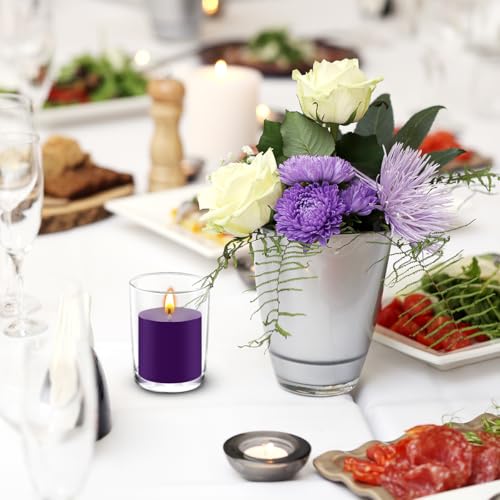 Image of 9 Packs Unscented Purple Votive Candles, Small 1.5 Inch by 1.25 Inch Colored Wax Candles for Wedding, Home Party Table Decoration - 8 Hours Burn Time