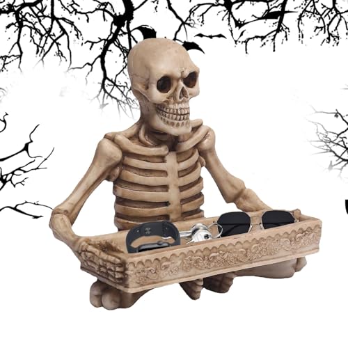 Tazón de bocadillos de esqueleto,Plato de dulces de esqueleto, Bandeja de bocadillos de calavera de Halloween, Platos del caramelo del esqueleto de la resina de Halloween, cuenco de mesa innovador del