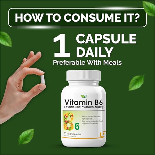 Image of Biotrex Nutraceuticals Vitamin B6 (Pyridoxine Hydrochloride) Supplement | 60 Veg Capsules