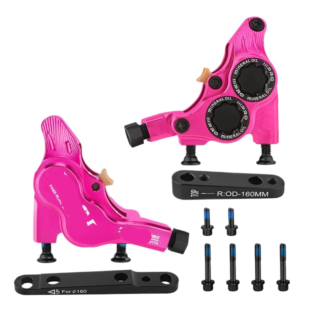 Ysfqzpyqw Pink Iiipro 4-Piston Clamp Cnc Ultralight Mountain Bicycle Hydraulic Disc Brake Caliper Compatible With Mtb Front And Rear(Pink)