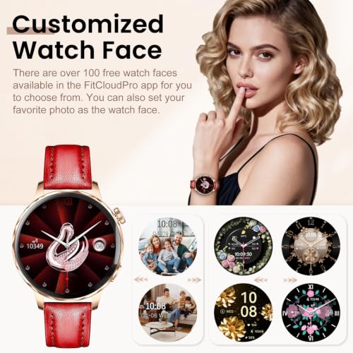 Image of Smart Watches for Women, 1.27'' Smart Watch (Answer /Make Calls) Compatible with iPhone /Android Phones, IP68 Waterproof Fitness Tracker Watch with Sleep Monitor,100+ Sports Modes (Red)