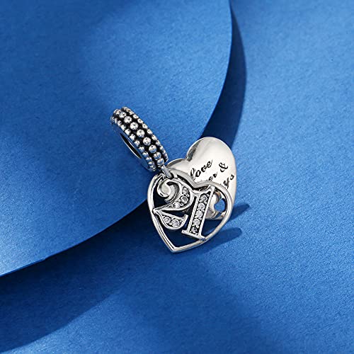 Image of ARTCHARM 16 18 21 30 40 50 60 Meaningful Number Charm 925 Sterling Silver Cubic Zirconia Bead Gift for Happy Birthday Anniversary Mother's Day