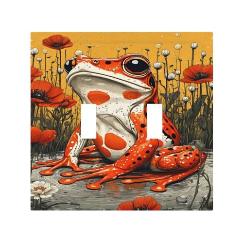 Decorative Light Switch Cover Plate Big Orange Frog Red Floral Wildflower 2 Gang Wall Plate Oversized Double Toggle Two Switch Wall Cover Plate Dual Device Faceplate