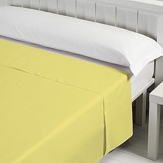 Barceló Hogar - Sábana Encimera Lisa Basic Liso 50% Algodón - 50% Poliéster, Color 04 Amarillo, Cama 90 cm (160x270 cm), Tamaños