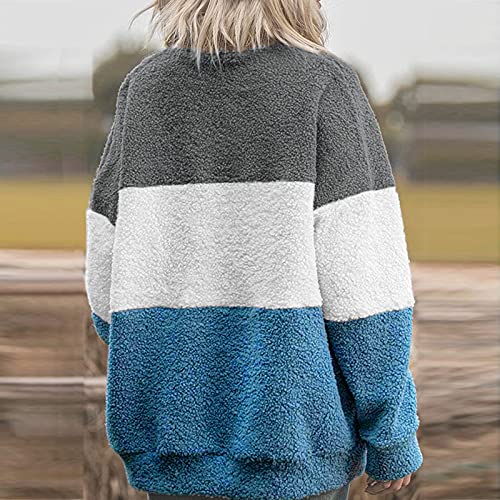 Briskorry Splices Pluche jas voor dames, pluizig pluizig lange mouwen, ronde hals, pullover, retro, oversized, losse trui, effen, elegant sweatshirt, bovenstuk, tops, lange mouwen - Image 4