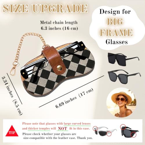 Image of Eyewear Clutch Glasses Case with Clip Soft Leather Sunglasses Bag | Leopard, Plaid, Ultra slim for purse, Portable for travel trip, Easier to access eyeglass, Magnetic button, Cleaning cloth