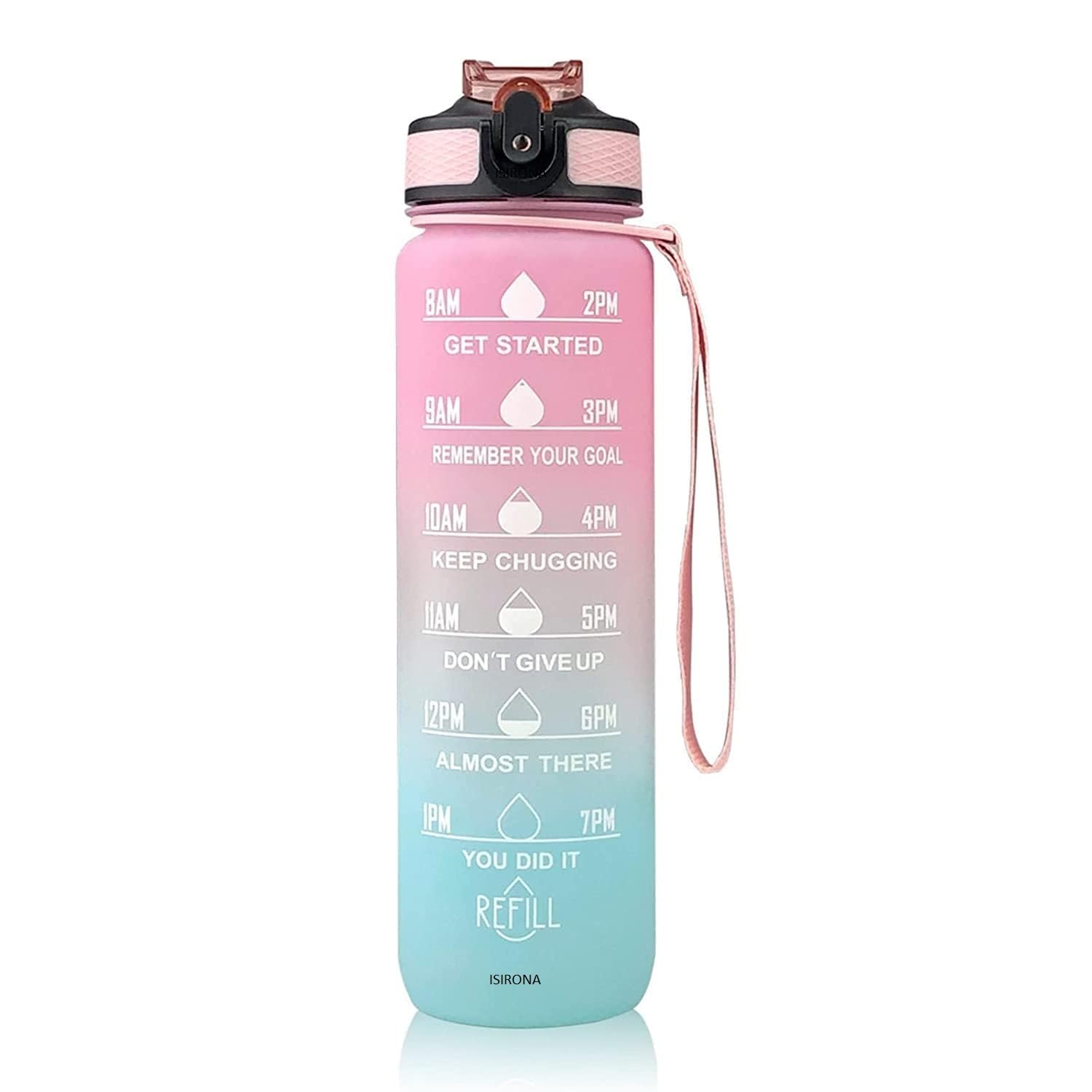 ISIRONA Silicone Water Bottle| 1l-Motivational Time Marker, Leak Proof Durable BPA-Free Non |Toxic Water Bottle|Office|school|gym|tusion| PACK OF 01 |Multicolor|