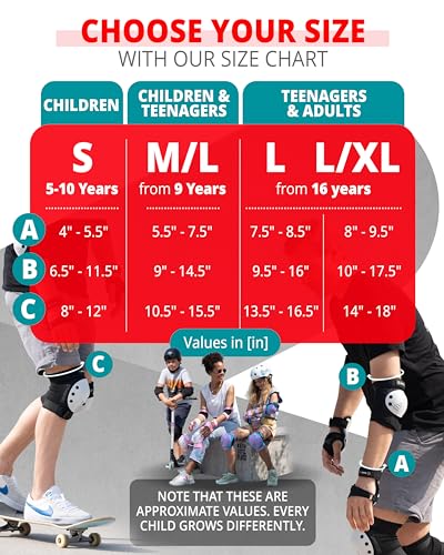 Image of SKATEWIZ Kids Knee Pads and Elbow Pads Set - Wrist Guards for Skateboarding - Smash - Size S Black White - Skating Protective Gear, Roller Skates, Skateboard - Ice Skating Kids