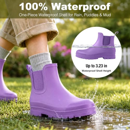 Image of planone Women's Fashion Waterproof Short Chelsea Rain Boots Durable Non Slip Ankle Rubber Boots Work Booties Lightweight Outdoor Garden Shoes with Removable Insole