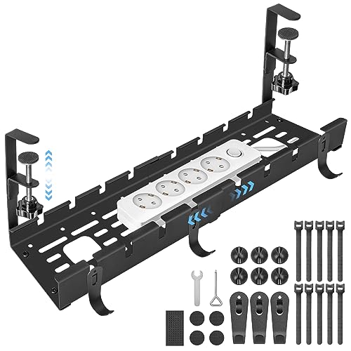 GUOOUG Kabelkanal Schreibtisch Schwarz Ohne Bohren Einziehbar 28 5-55CM Kabelmanagement Schreibtisch Verstellbarer Metall Kabelhalter Kabelwanne Kabel Organizer Tisch Kabelkorb Klemmbar für Büro