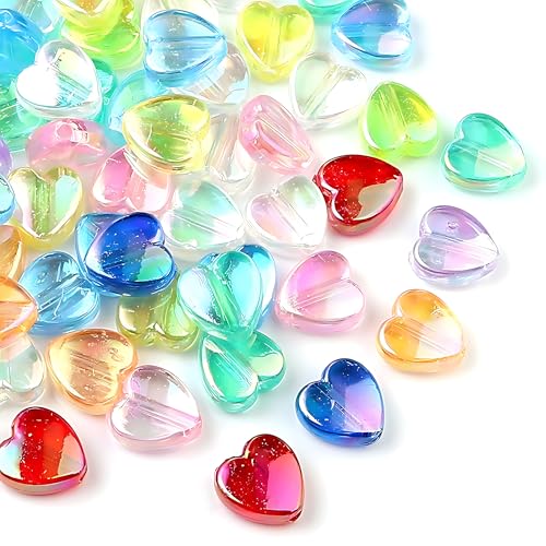 100 Stück Acryl Herz Perlen für DIY Schmuck, Transparente Bunte Fädelperlen in Herzform – Geeignet für Armbänder, Ohrringe und Kreatives Basteln, Bunte Herz Perlen für Ihre...