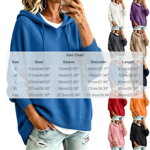 MaMiDay Women's Oversized Hooded Sweater Casual Pullover Drop Shoulder Blue - image 5