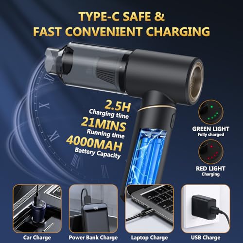 Image of BSRCO Car Vacuum Portable Cordless with 15000Pa Strong Suction, Handheld Vacuum Cleaner 4-in-1 Cordless Vacuum with 2 Suction Modes,Type-C & HEPA Filter- Lightweight(1.25lbs) for Car, Home, Pet Hair
