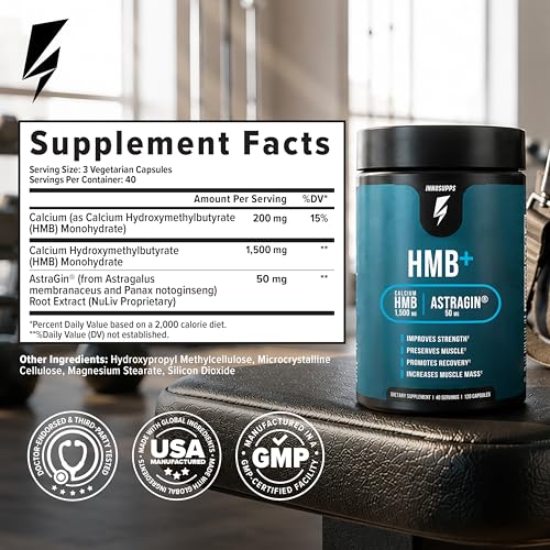Image of InnoSupps HMB+ | 1500mg HMB (Beta-Hydroxy Methylbutyrate) & 50mg Astragin | Enhanced Absorption, Preserves Muscle, Promotes Recovery, Increase Lean Muscle Mass | Gluten Free - 240 Veggie Capsules
