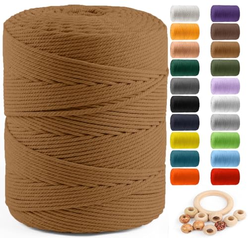 Image of ZUEXT Macrame Cord, Caramel, 4mm x 547yds Cotton String Macrame Yarn | Natural Handmade, 4 Strands Twisted Cotton Rope, for Craft Wall Hanging Weaving Tapestry Dream Catchers Hanger DIY Gift, 500m