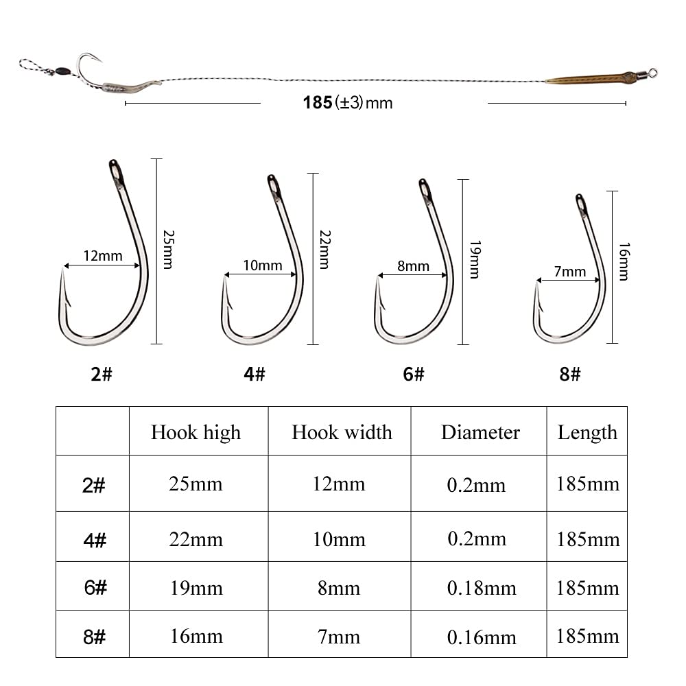 Kit di attrezzatura da pesca ami da pesca 6 pezzi ami da pesca alla carpa rig per capelli con lenza 30-60 libbre gruppo alimentatore accessori amo per carpa 2/4/6/8 # ganci a vite senza