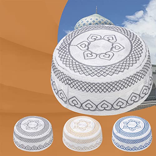 Image of Men Muslim Prayer Kufi Hat Prayer Headwear Cap Islamic Beanie Skull Cap Embroidery Kofia Topi Sun Hat