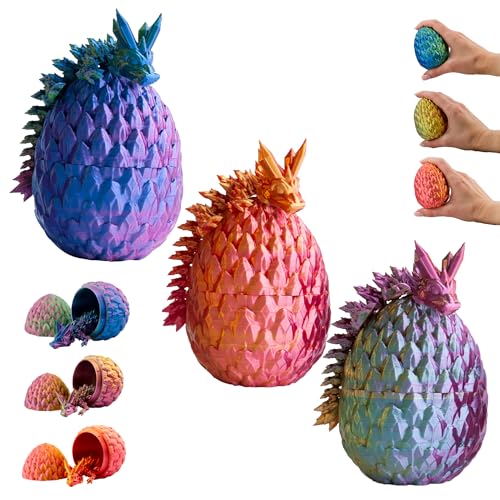 Bébé Dragon 3D dans Un Œuf – Lot de 3 Figurines décoratives de Collection 10 cm, Dragons Multicolores dans des œufs décoratifs avec élément Mobile, déco Fantasy (14+)