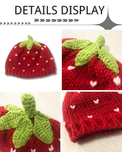 CORIRESHA Girls Cute Strawberry Beanies Y2k Handmade Kawaii Knitted Hats3
