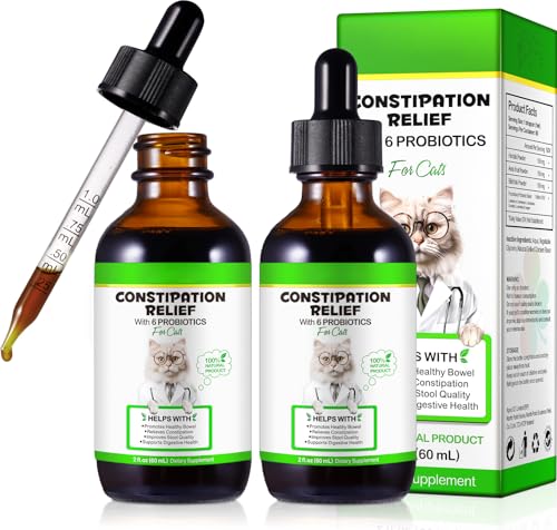 NBTREKTIE Cat Constipation Relief - Natural Laxative with 6 Probiotics Stool Softener, Digestive Support for Hairball Relief & Bowel Movement, Promotes Digestive Health, 2 fl oz (2 PCS)