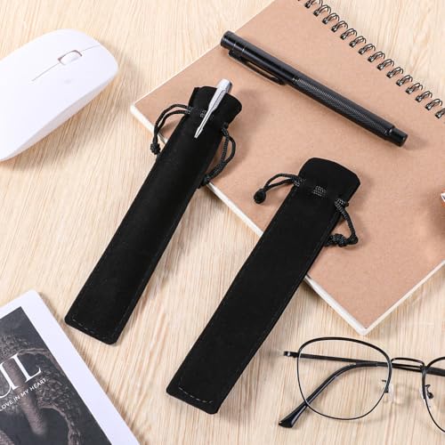 Image of EupHHonycs 100 Pcs Black Velvet Pen Pouch, Drawstring Pencil Holder Bulk, Pen Sleeve Bag, Soft Single Pencil Bag Case for Student Adult Gifts School Office Business Supplies