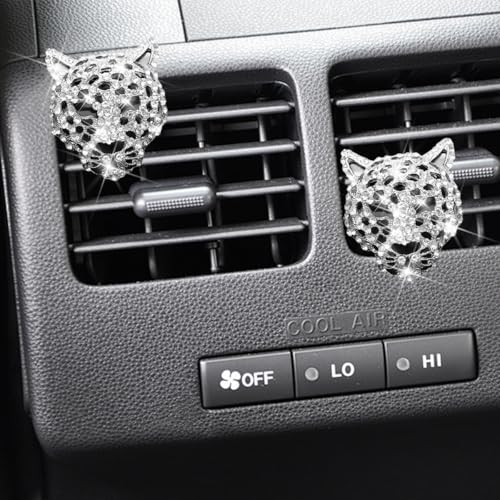 Image of Mandark Bling Leopard Car Air Vent Clip, 2PCS Crystal Rhinestone Vehicle Air Outlet Cheetah Print Decoration, Automotive Interior Ornament Accessories, Universal for SUV Sedan Truck (Silver)