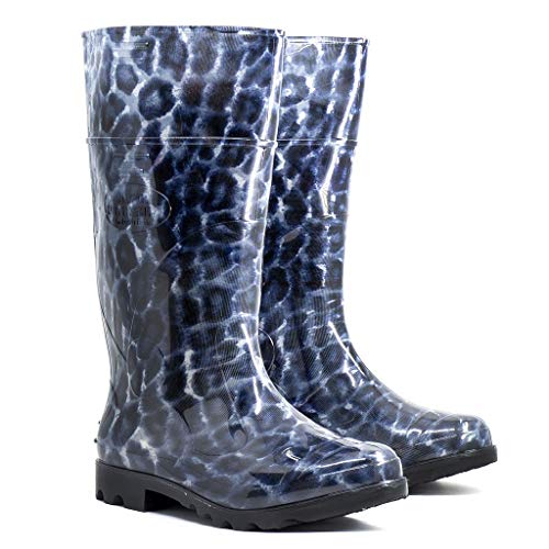 Bota Galocha Feminina Onça Cano Longo Impermeável Pvc Leve Azul - 36/37