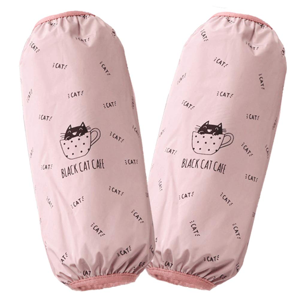 Pretyzoom Women's Pink Waterproof Oilproof Work Oversleeves For Elastic Cuff Cooking Arm Sleeve Protectors 2 Pairs Practical Kitchen And Industrial Use