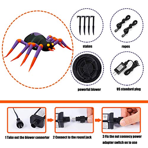 SEASONBLOW 8 Ft LED Light Halloween Inflatable Spider Red Eye Decoration Airblown Decor for Home Yard Lawn Garden Home Party Indoor Outdoor