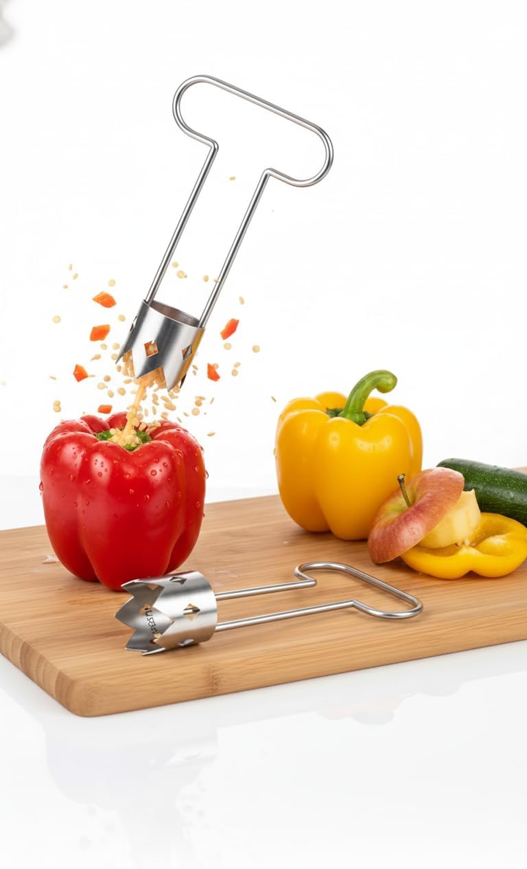 Apricity T-Shaped Stainless Steel Vegetable Corer - Upgraded Seed & Core Remover for Apples, Peppers, Tomatoes