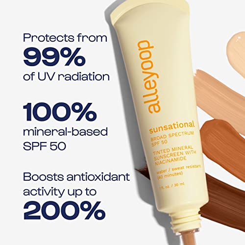 Alleyoop Sunsational Skin Tint Sunscreen For Face Broad Spectrum Spf 50, Tinted 100% Mineral Sunscreen With Niacinamide & Jojoba, Protects Hydrates And Soothes Skin, Vegan, Cruelty-Free - Shine #TOP2