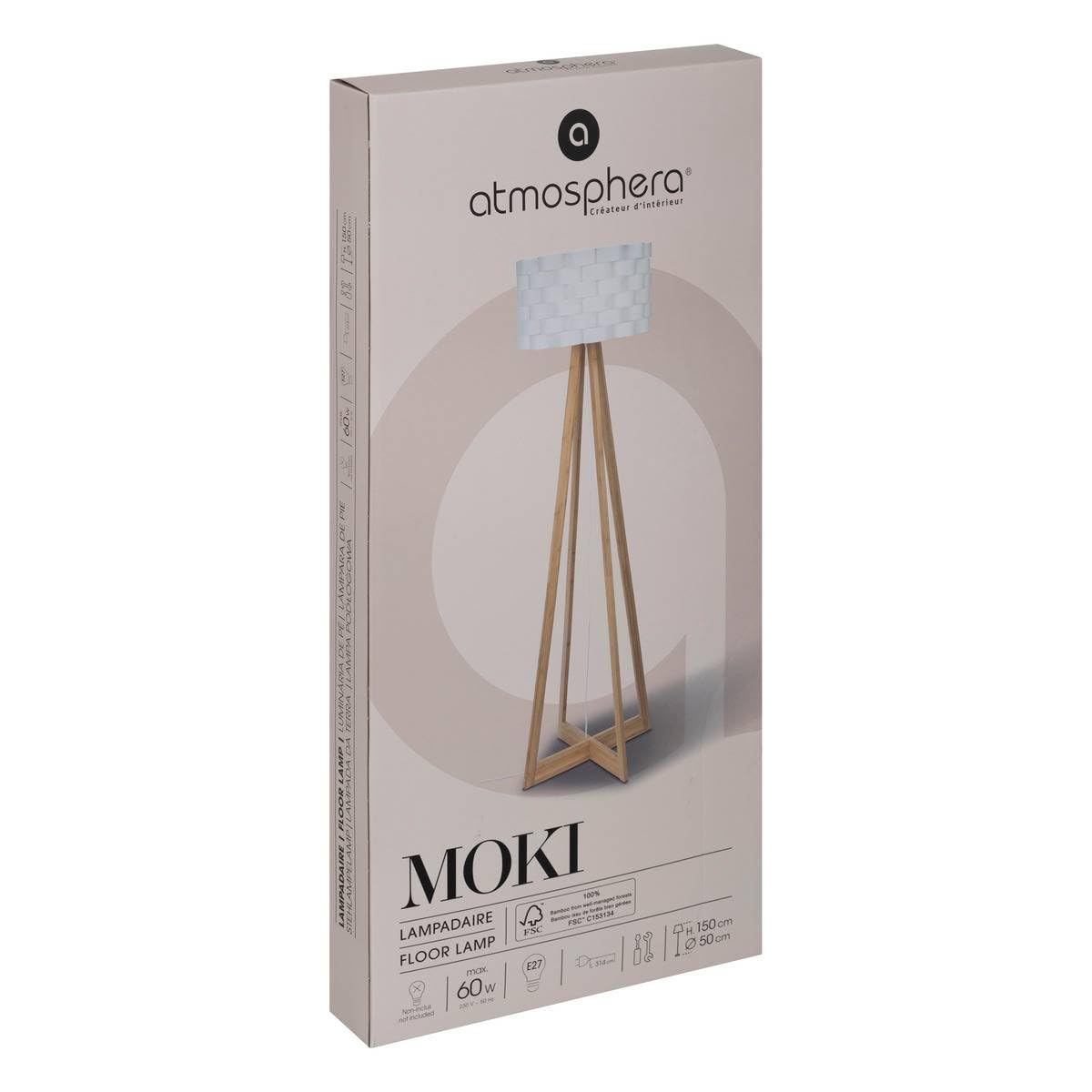 Atmosphera - Lámpara de pie 'Moki' - bambú y blanco - A. 150 cm