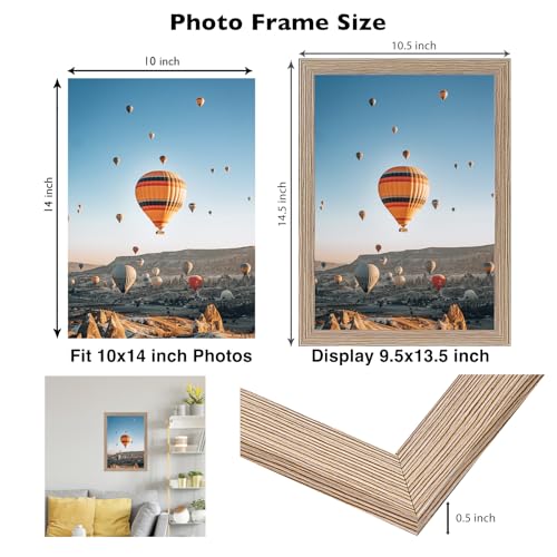 Image of JCJMY 10x14 inch Picture Frame, Horizontal and Vertical Formats for Wall Hanging, 10 x 14 Wall Gallery Poster Photo Frame with Shatter Resistant Plexiglass, Rustic Brown
